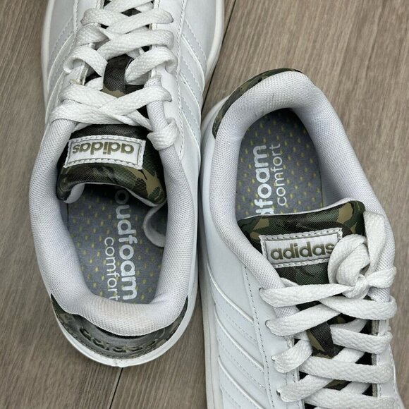 Adidas Shoes Mens Sz 7 Grand Court Tennis Cloudfoam Leather White Camo H04549 - Picture 10 of 12